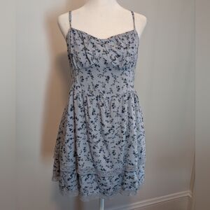 Hollister Size Large Blue Floral Tiered Mini Dress